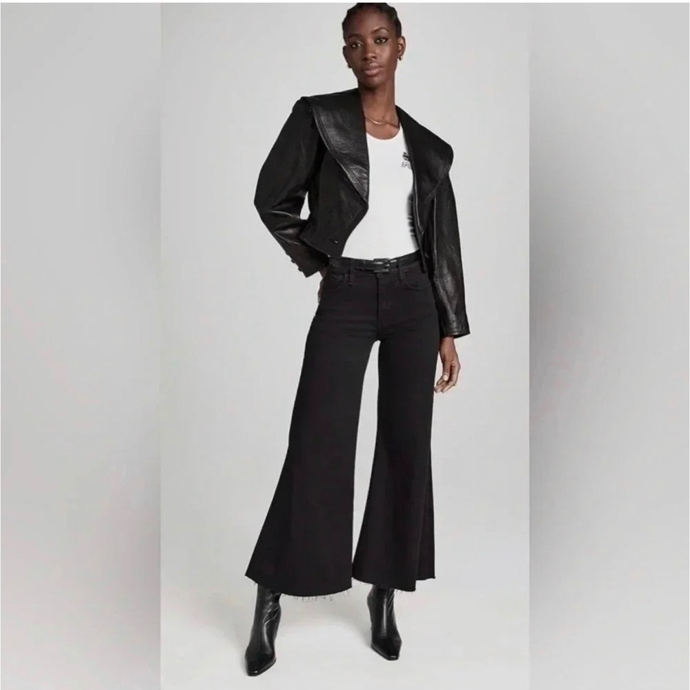 FRAME Le Palazzo Crop High Rise Wide Leg Jeans Tilt Raw After Black Size 26 - Picture 13 of 15